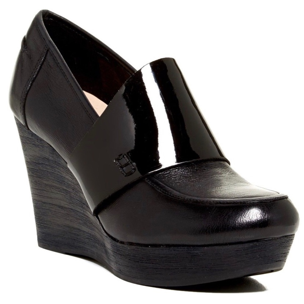 Naya Othello platform loafers wedges black leather patent 7